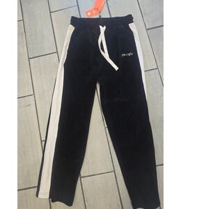 YoungLA Men Black Corduroy Joggers Side Stripe Drawstring Pants Large NWT